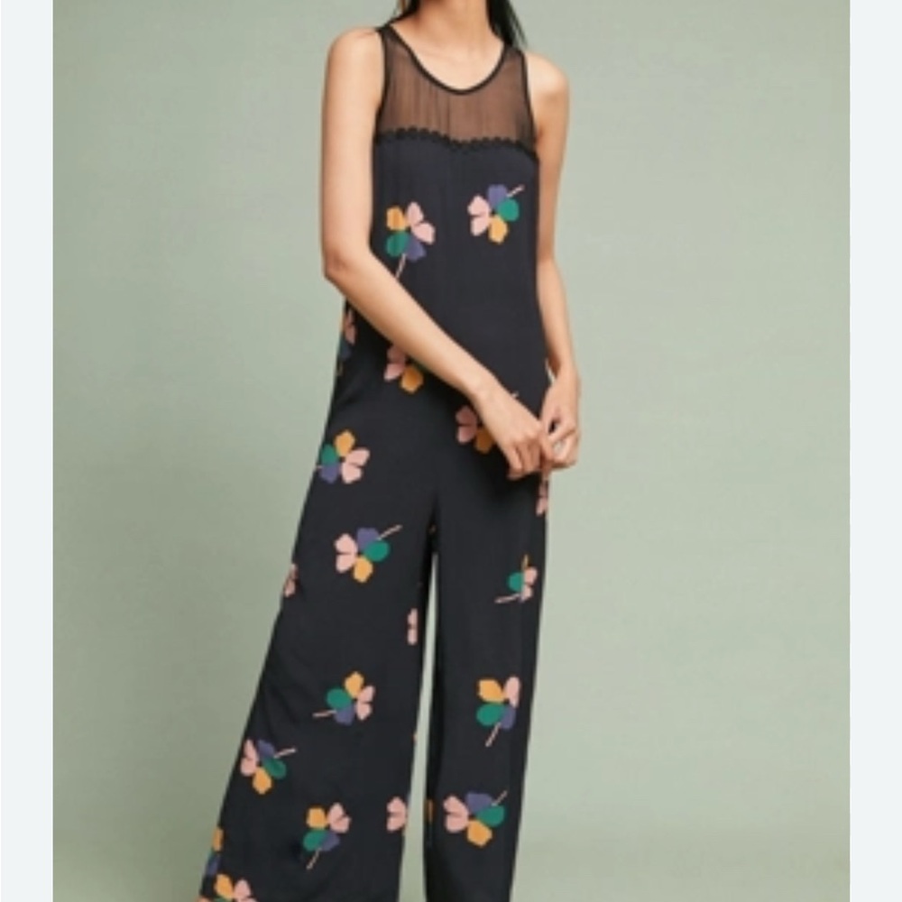 Anthropologie Corey Lynn Calter Black Jumpsuit with Floral Design